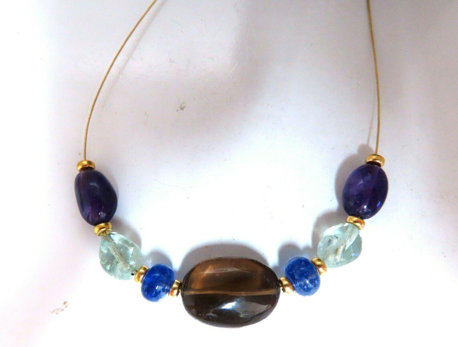 Natural Topaz Amethyst Aquamarine Tanzanite Gold Bead Necklace 14 Karat 18 Karat 1