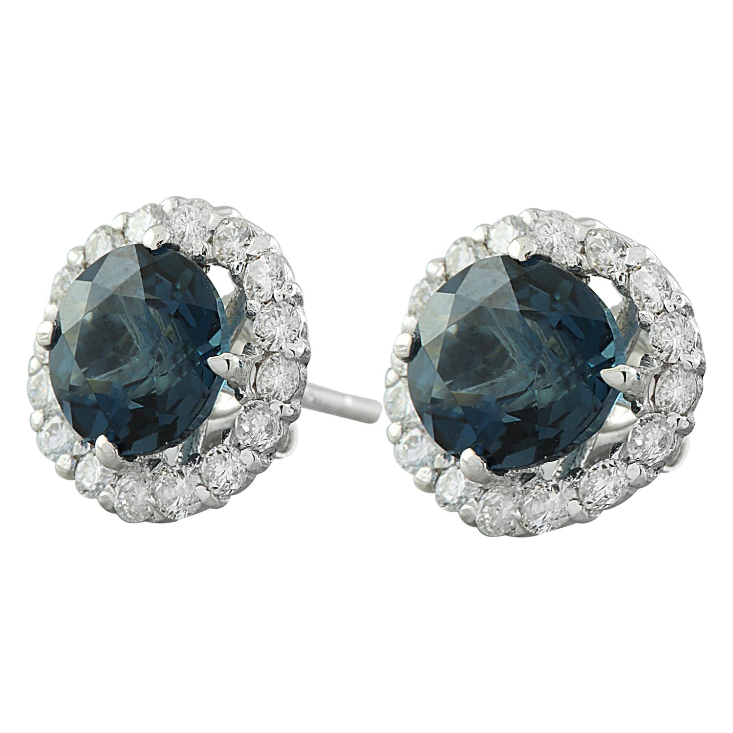 3.65 Carat Natural Topaz 14 Karat Solid White Gold Diamond Earrings
Stamped: 14K 
Total Earrings Weight: 1.5 Grams
Topaz Weight: 3.00 Carat (7.00x7.00 Millimeters)  
Quantity: 2
Diamond Weight: 0.65 Carat (F-G Color, VS2-SI1 Clarity)
Quantity: