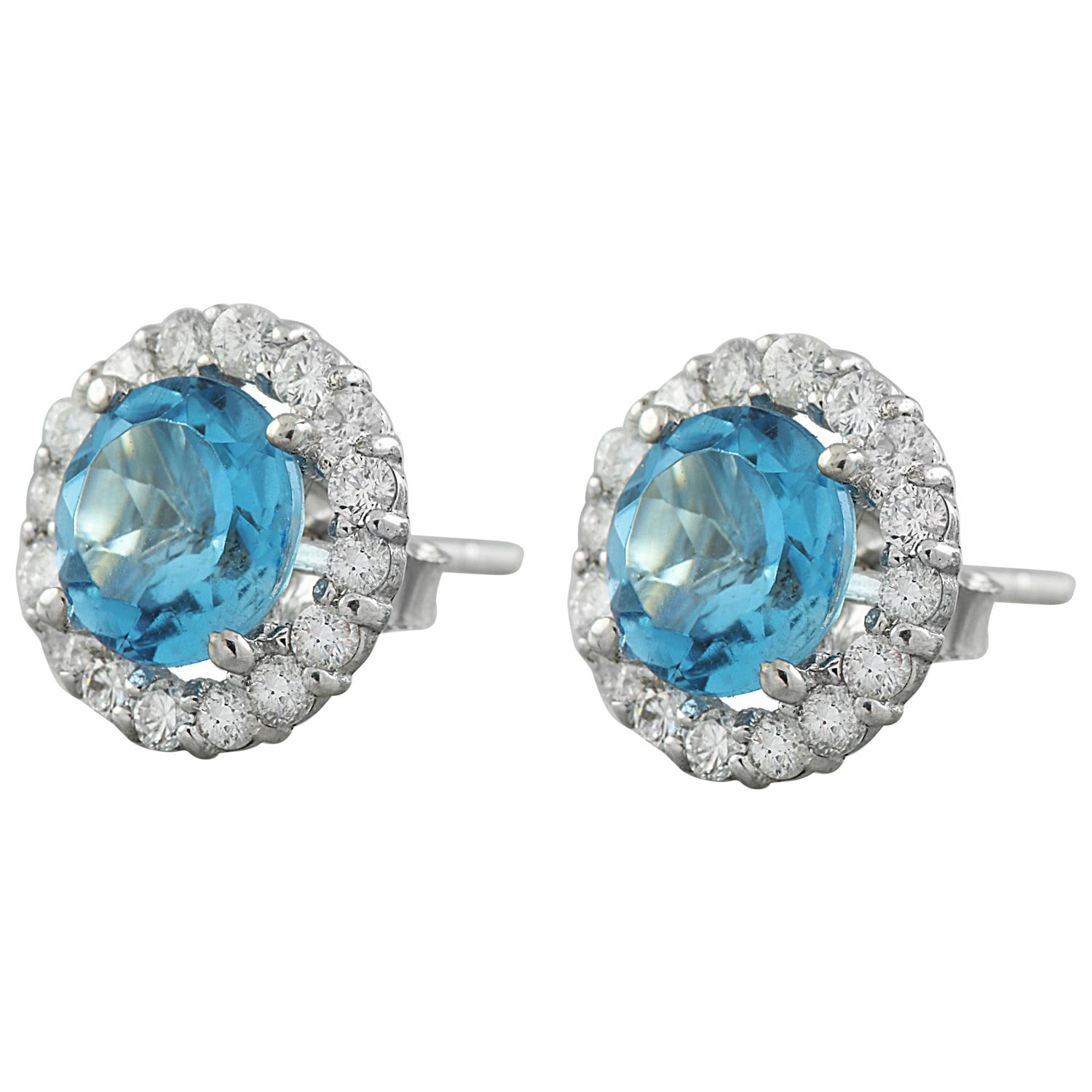 3.65 Carat Natural Topaz 14 Karat Solid White Gold Diamond Earrings
Stamped: 14K 
Total Earrings Weight: 1.5 Grams 
Topaz Weight: 3.00 Carat (7.00x7.00 Millimeters)  
Quantity: 2
Diamond Weight: 0.65 Carat (F-G Color, VS2-SI1 Clarity )
Quantity: