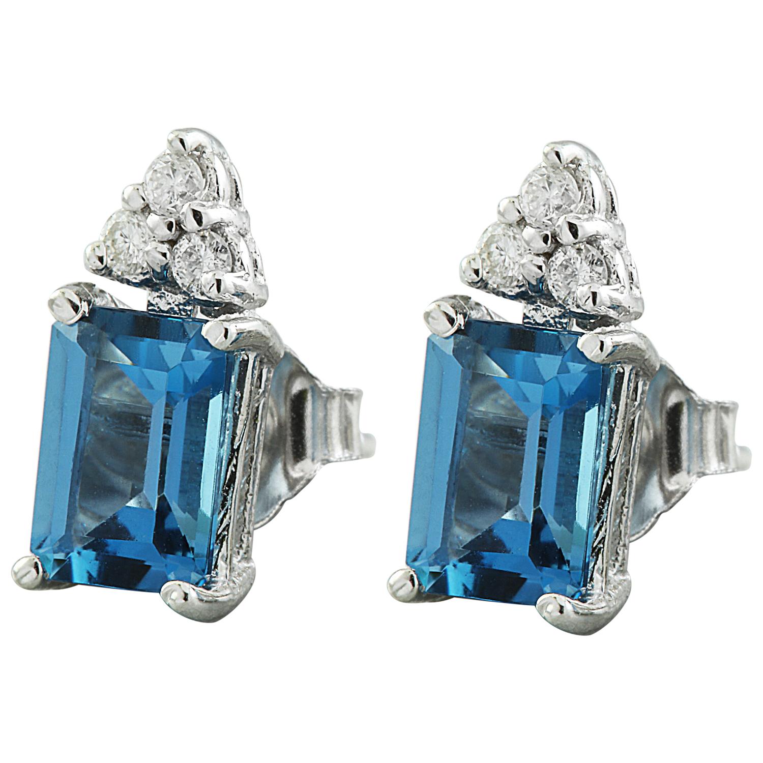 2.65 Carat Natural Topaz 14 Karat Solid White Gold Diamond Earrings
Stamped: 14K 
Total Earrings Weight: 1.5 Grams 
Topaz Weight: 2.50 Carat (7.00x5.00 Millimeters)  
Quantity: 2
Diamond Weight: 0.15 Carat (F-G Color, VS2-SI1 Clarity )
Quantity: