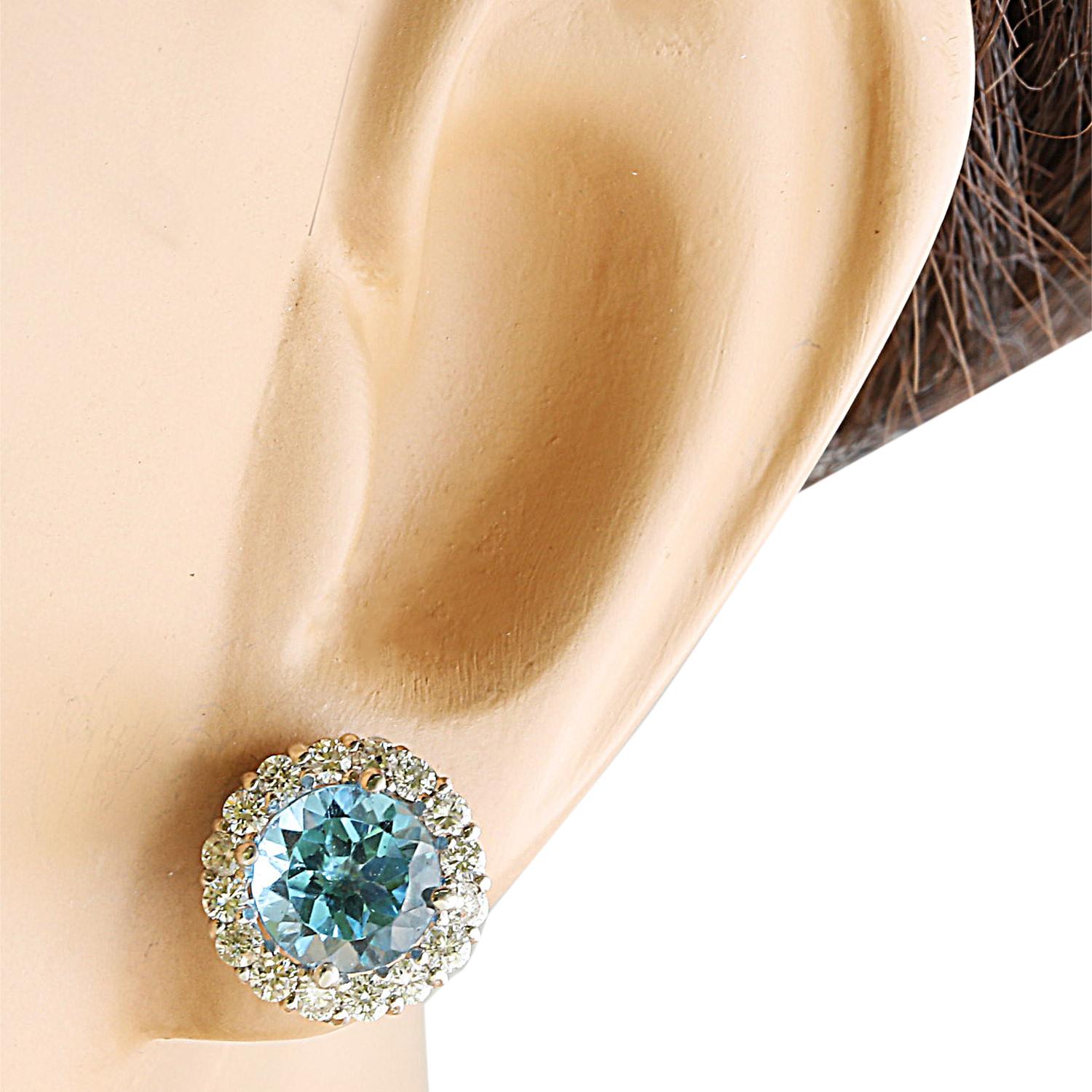 Round Cut Natural Topaz Diamond Earrings In 14 Karat White Gold For Sale