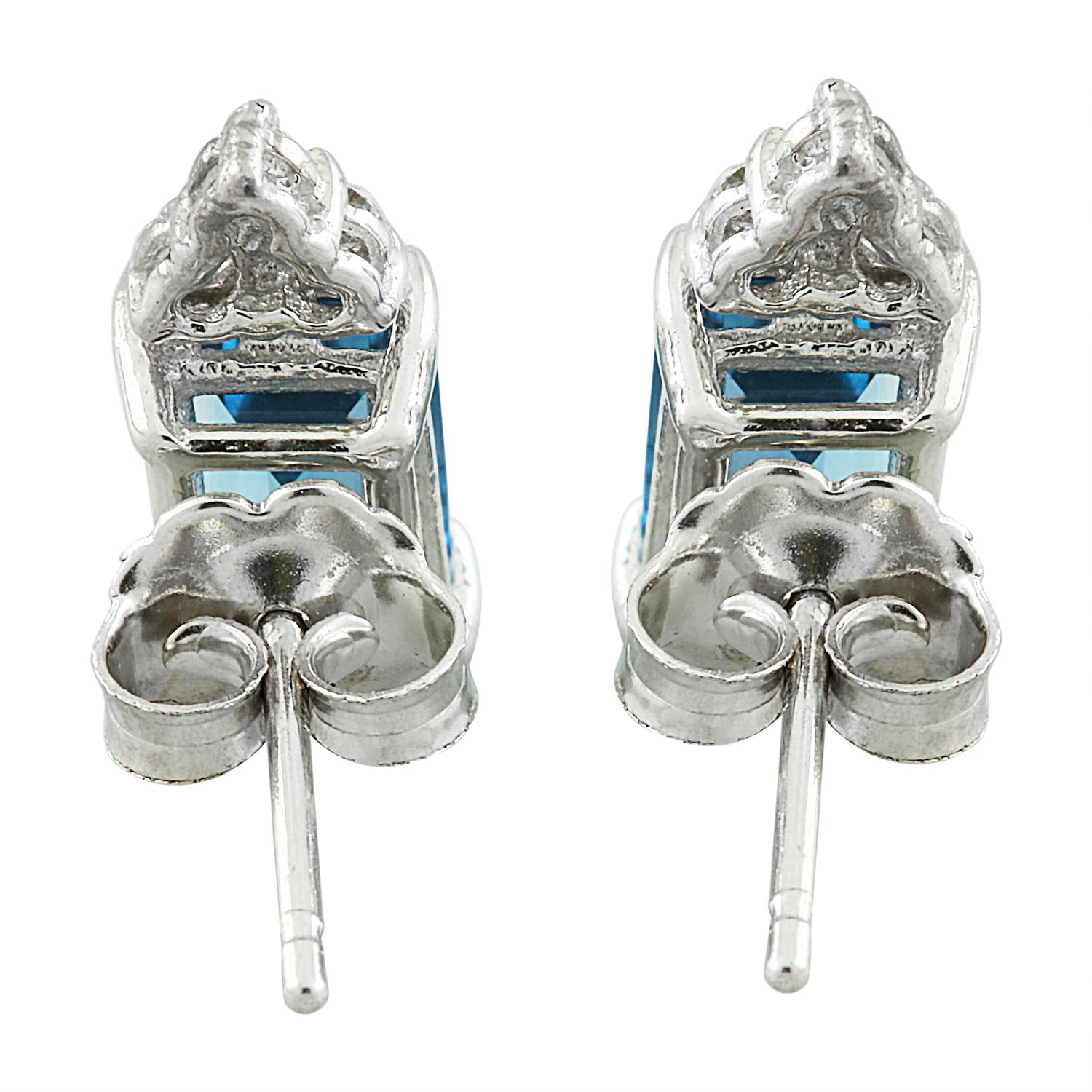 Natural Topaz Diamond Earrings In 14 Karat White Gold In New Condition For Sale In Los Angeles, CA