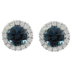 Natural Topaz Diamond Earrings In 14 Karat White Gold