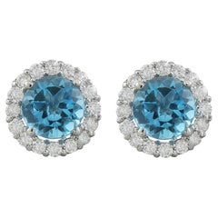 Natural Topaz Diamond Earrings In 14 Karat White Gold