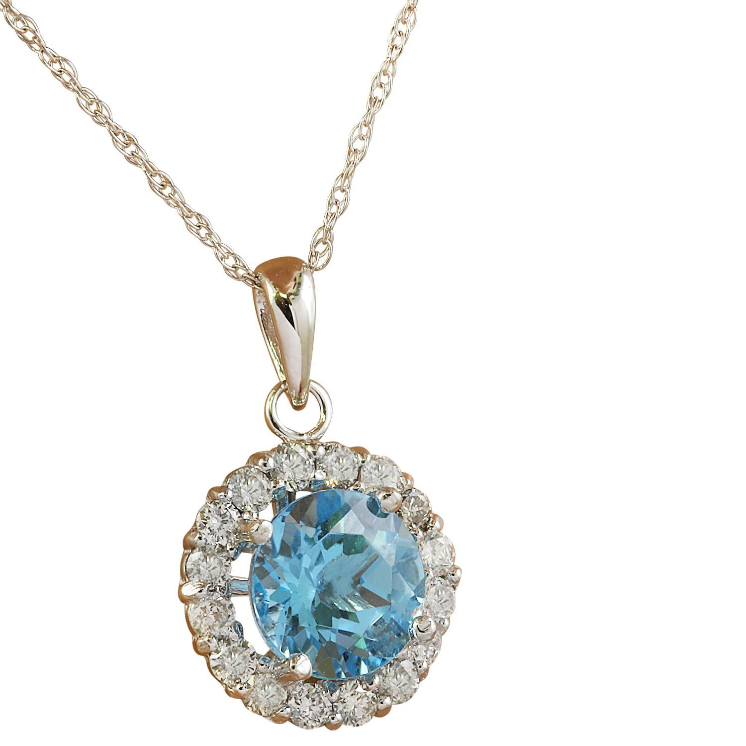 Round Cut Natural Topaz Diamond Necklace In 14 Karat White Gold For Sale