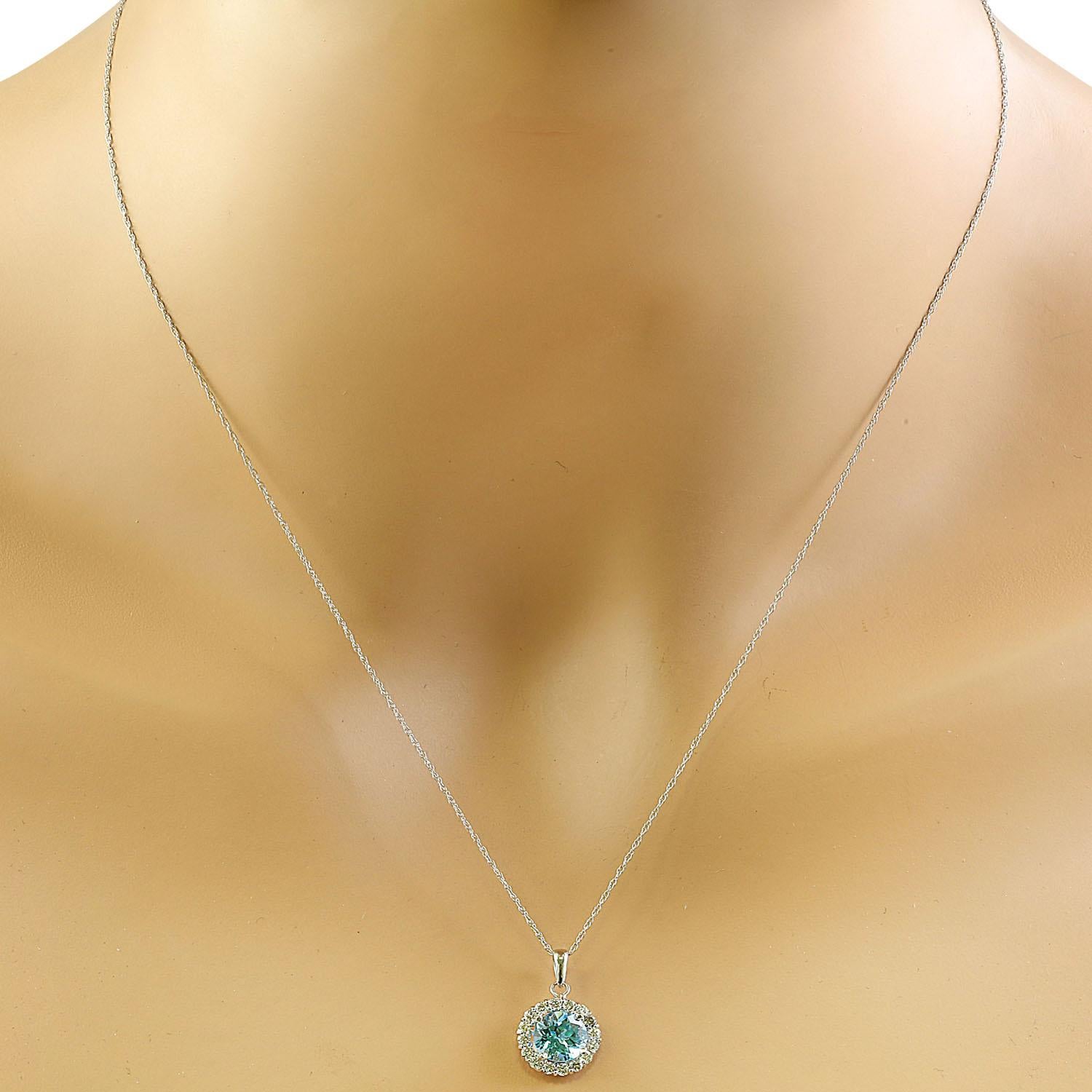 Natural Topaz Diamond Necklace In 14 Karat White Gold In New Condition For Sale In Los Angeles, CA