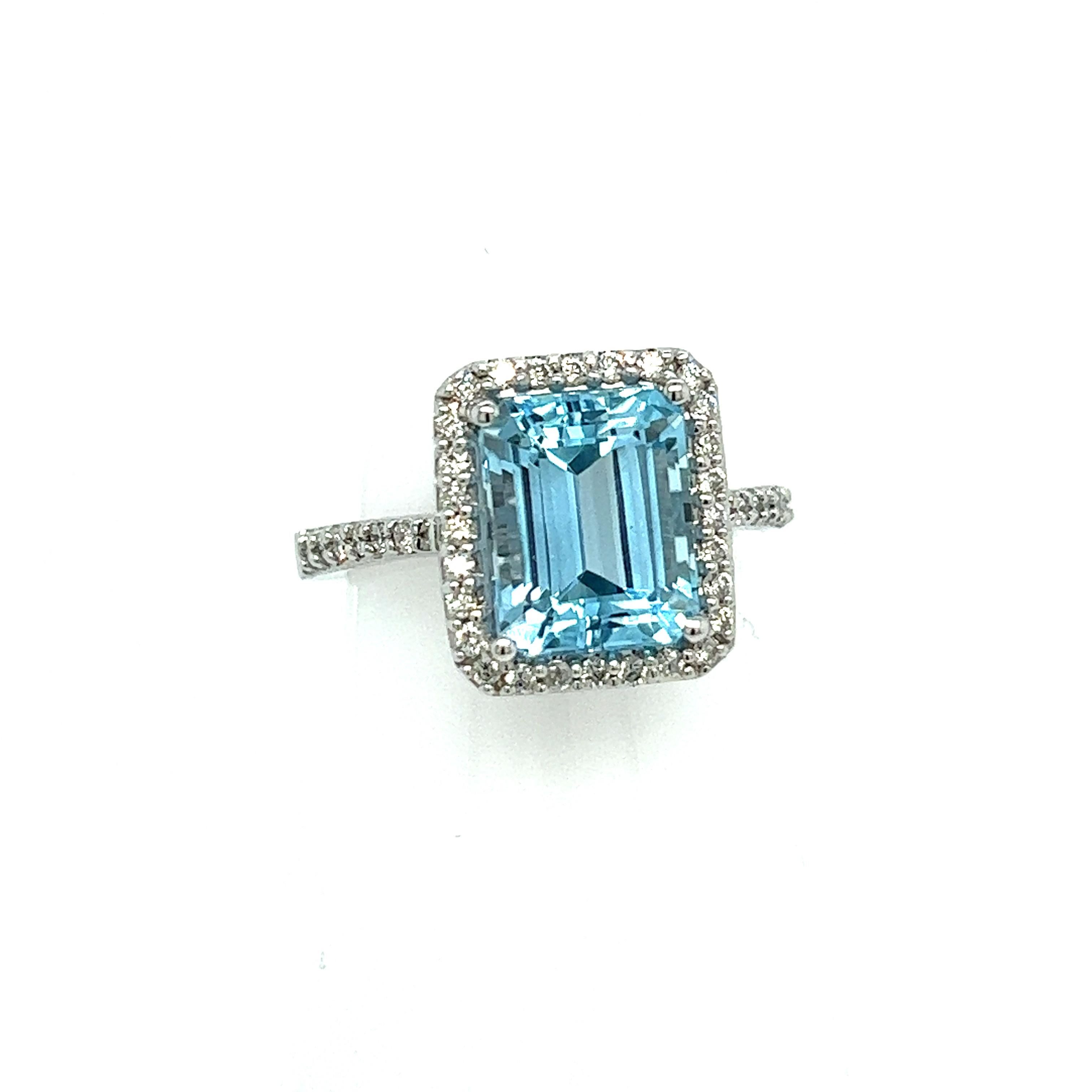 Natural Topaz Diamond Ring 6.5 14k W Gold 5.1 TCW Certified In New Condition For Sale In Brooklyn, NY