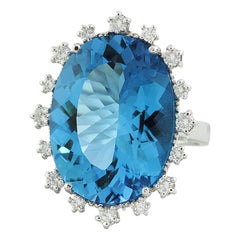 Radiant Beauty: Swiss Blue Topaz and Diamond Ring in 14K Solid White Gold