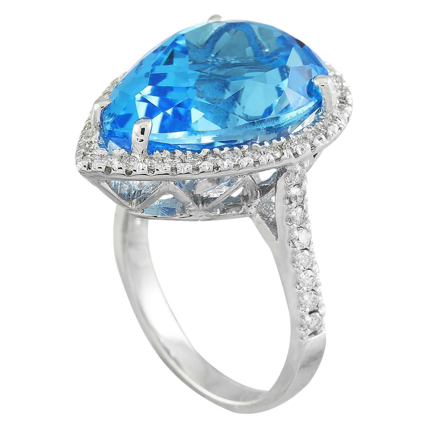 Pear Cut Natural Topaz Diamond Ring in 14 Karat Solid White Gold  For Sale