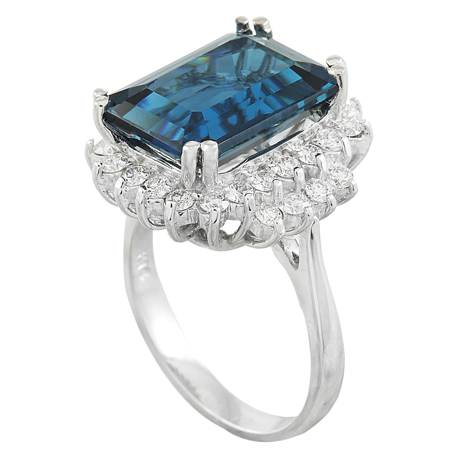 Emerald Cut Natural Topaz Diamond Ring in 14 Karat Solid White Gold  For Sale