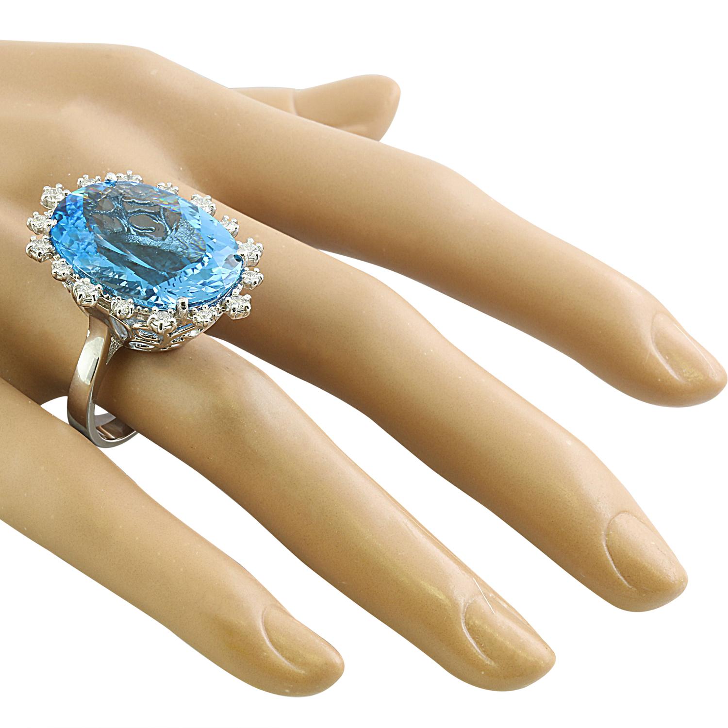 Modern Radiant Beauty: Swiss Blue Topaz and Diamond Ring in 14K Solid White Gold For Sale