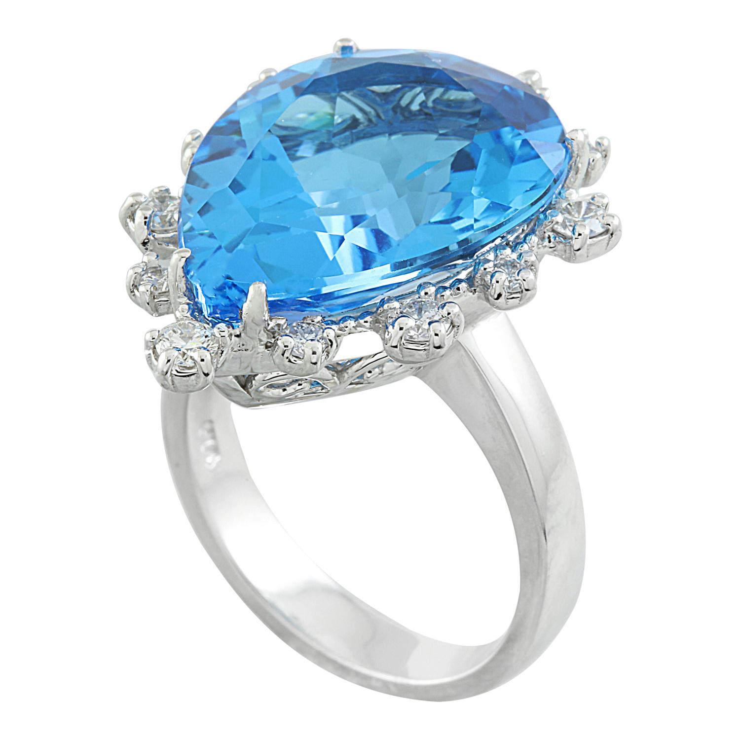 Modern Dazzling Topaz Diamond Ring Crafted in 14K Solid White Gold For Sale