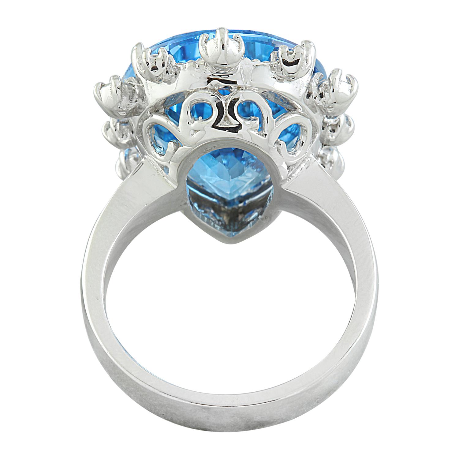 Pear Cut Dazzling Topaz Diamond Ring Crafted in 14K Solid White Gold For Sale