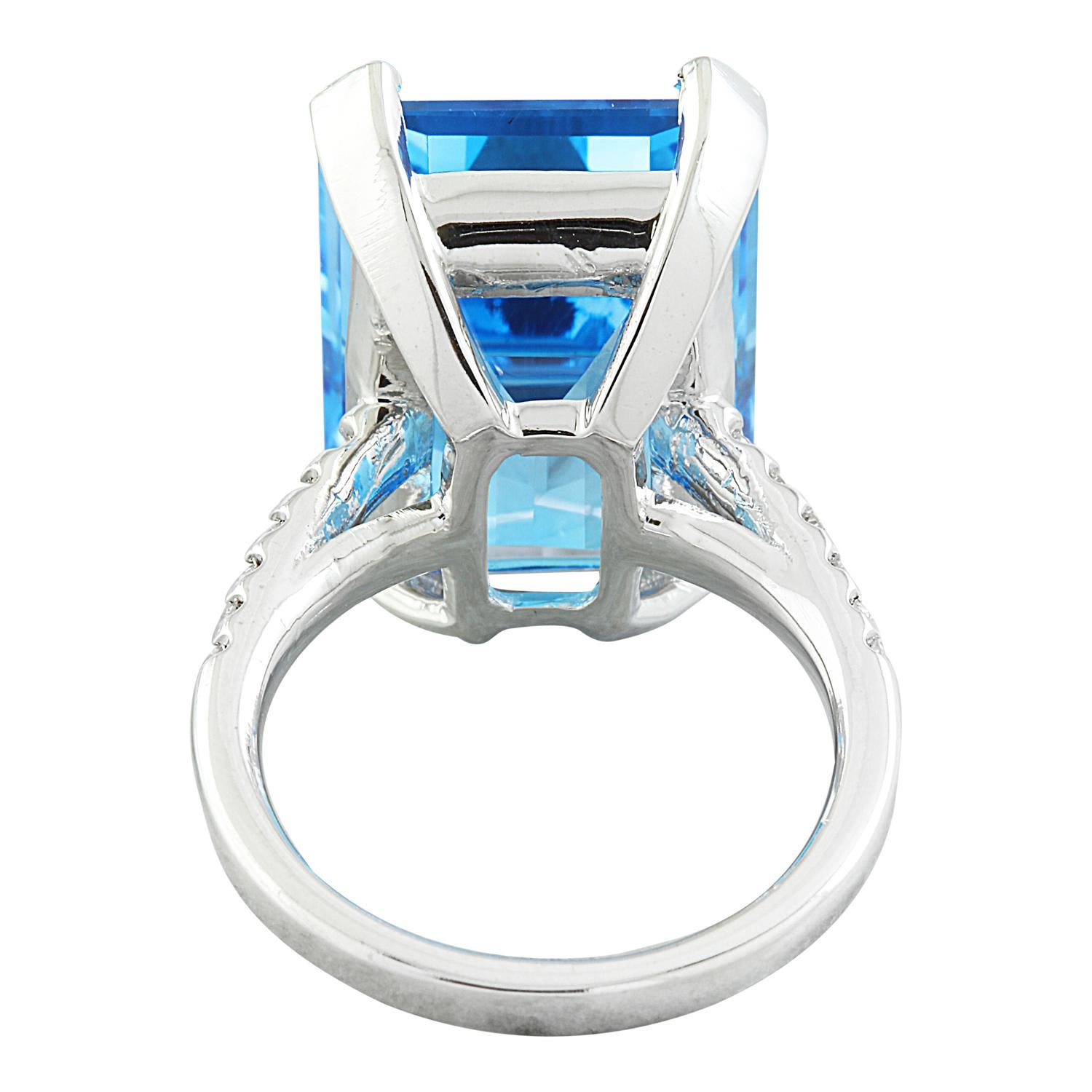 Radiant Blue Sparkle: Swiss Blue Topaz Diamond Ring in 14K Solid White Gold In New Condition For Sale In Los Angeles, CA