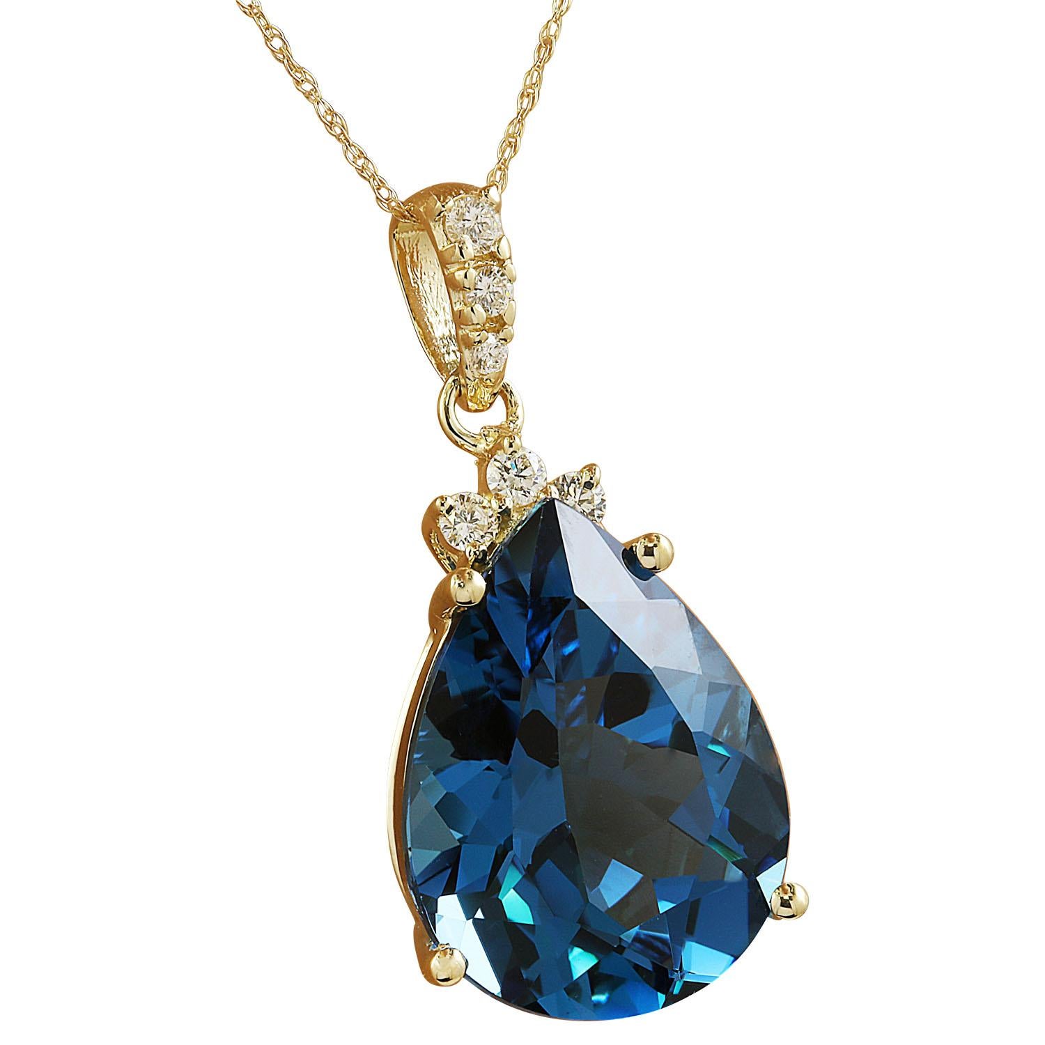 Pear Cut Natural Topaz Diamond Necklace in 14 Karat Solid Yellow Gold  For Sale