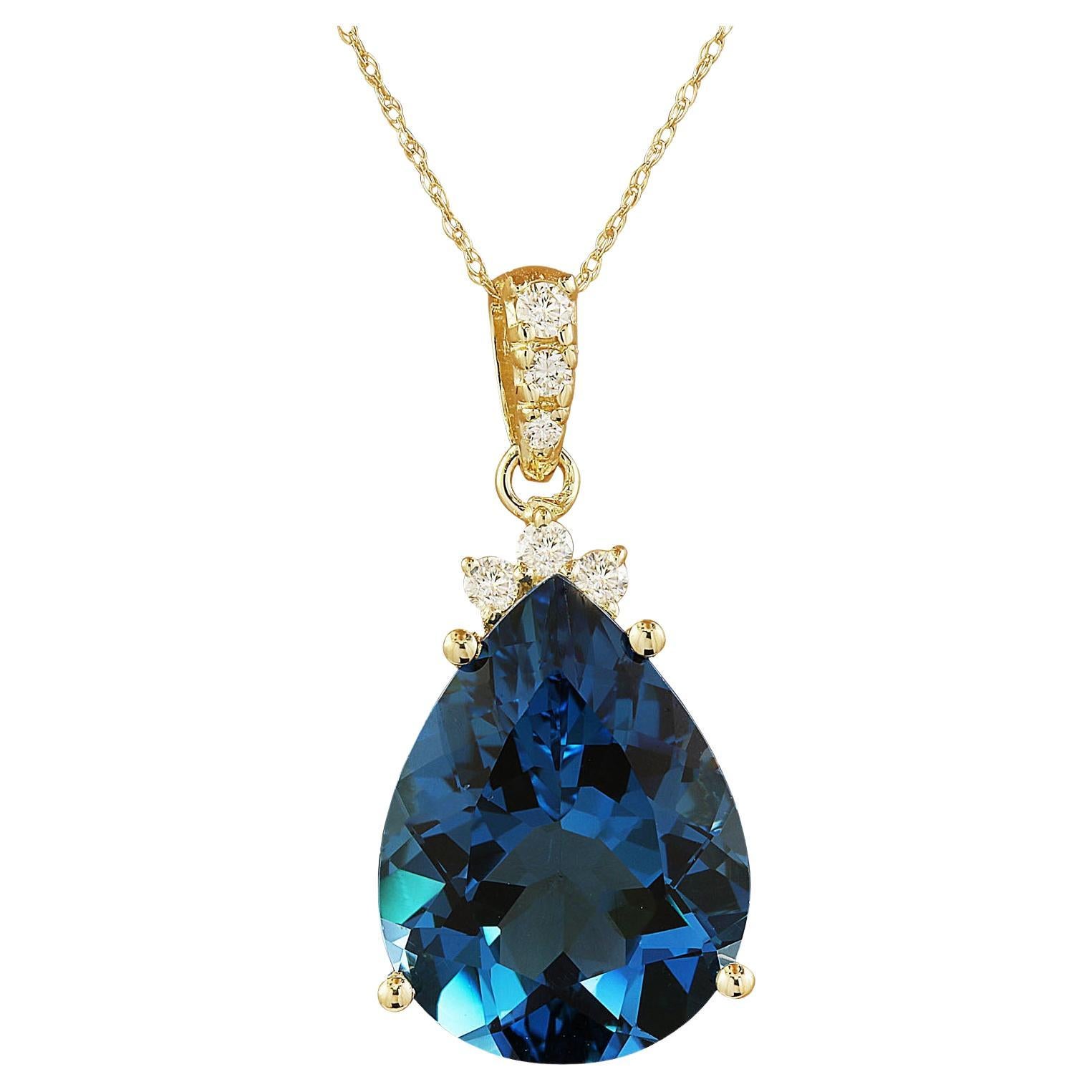 Natural Topaz Diamond Necklace in 14 Karat Solid Yellow Gold  For Sale