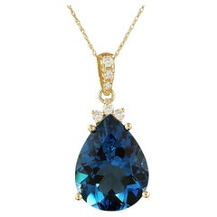 Natural Topaz Diamond Necklace in 14 Karat Solid Yellow Gold 