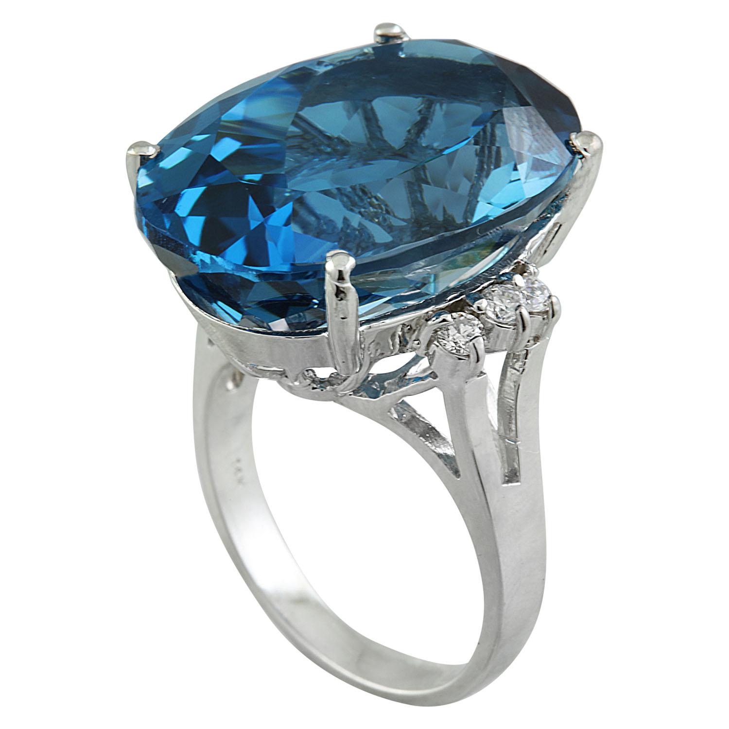 25.30 Carat Natural Topaz 14 Karat Solid White Gold Diamond Ring
Stamped: 14K 
Total Ring Weight: 8.2 Grams 
Topaz Weight 25.00 Carat (20.00x15.00 Millimeters)
Diamond Weight: 0.30 carat (F-G Color, VS2-SI1 Clarity )
Quantity: 6
Face Measures: