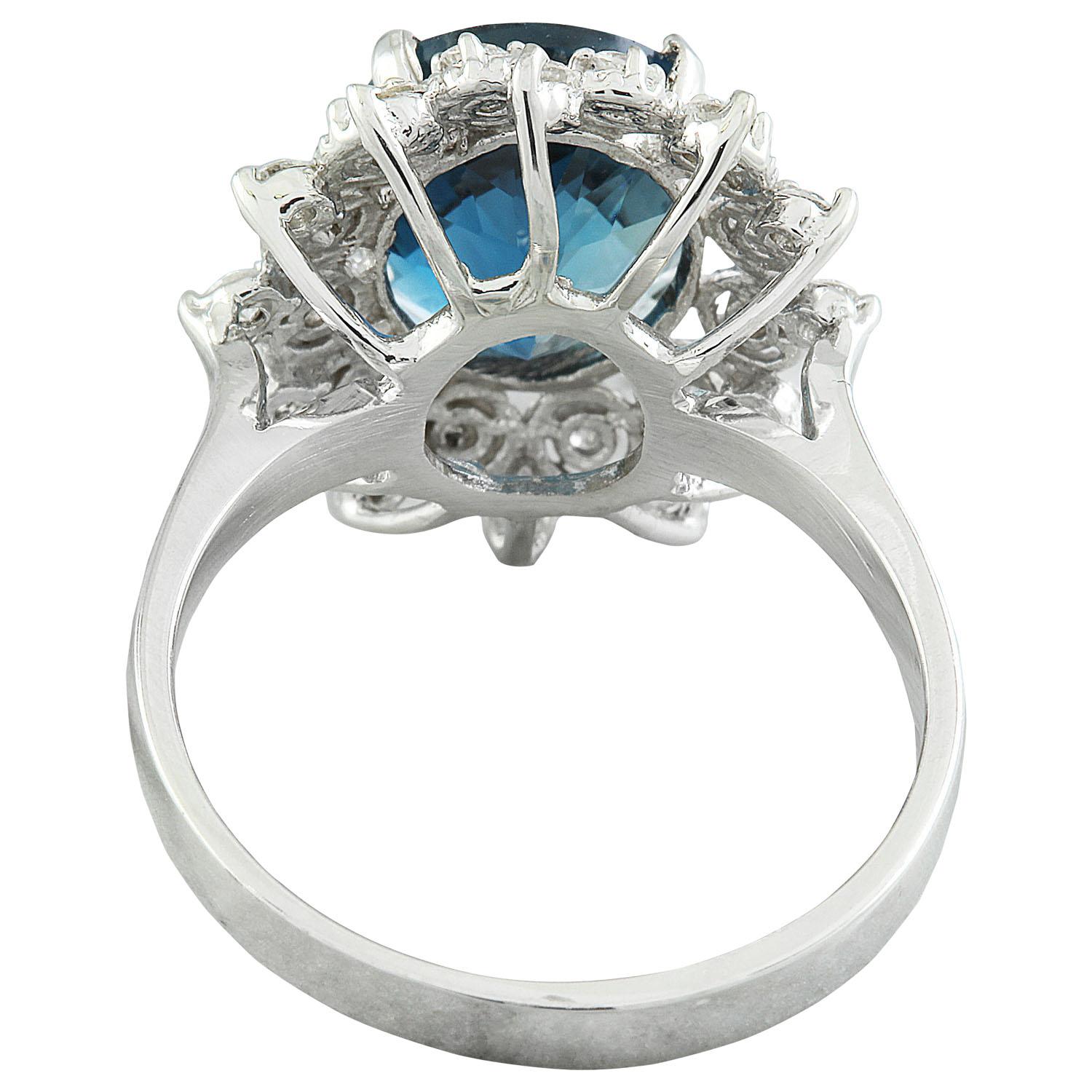 Women's Natural Topaz Diamond Ring In 14 Karat White Gold  For Sale