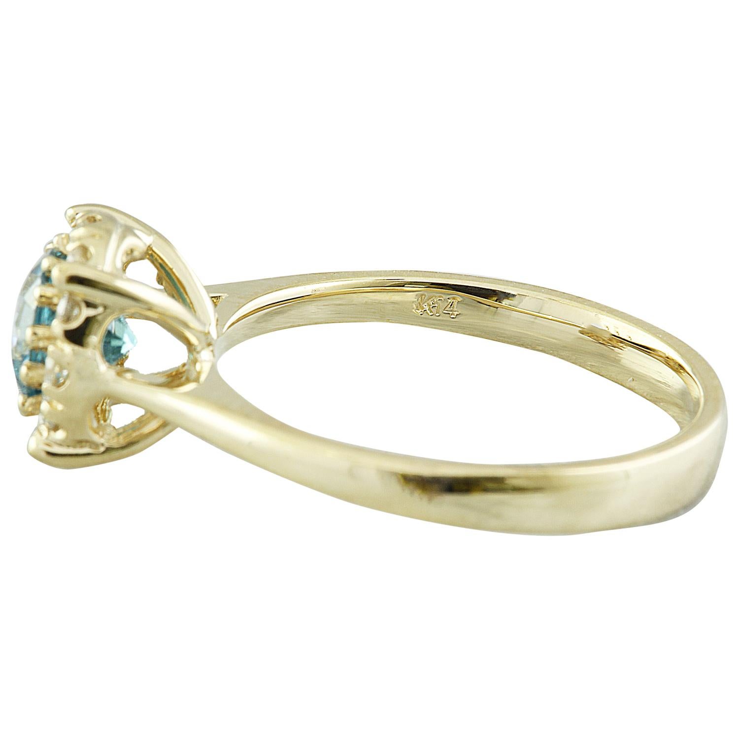 Round Cut Natural Topaz Diamond Ring In 14 Karat Yellow Gold For Sale