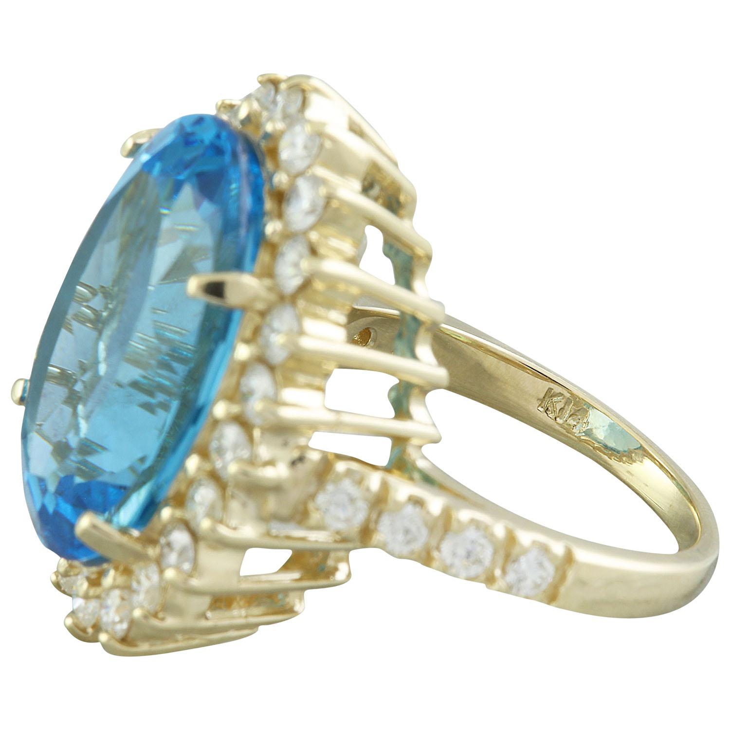Oval Cut Natural Topaz Diamond Ring In 14 Karat Yellow Gold  For Sale