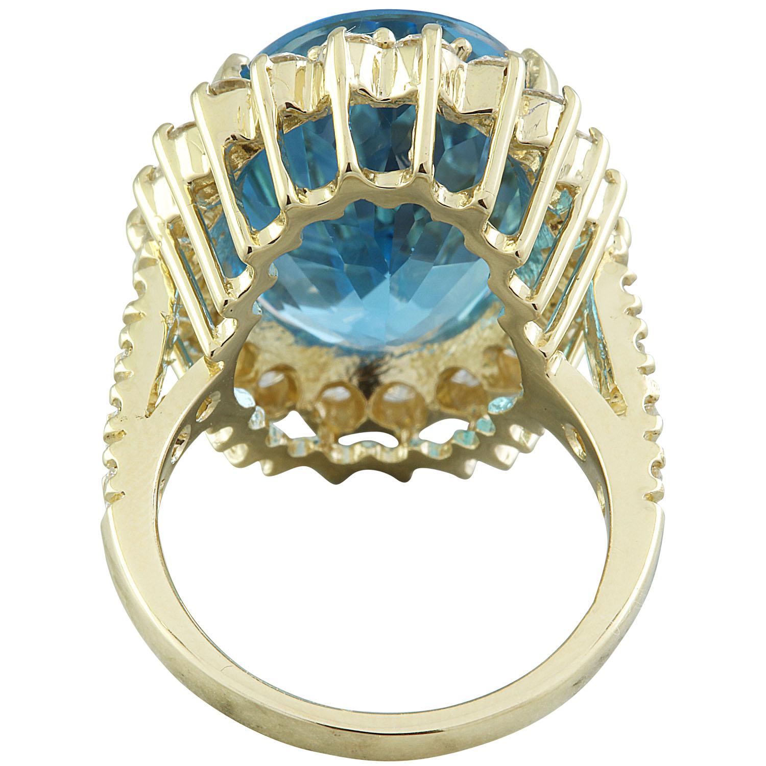 Natural Topaz Diamond Ring In 14 Karat Yellow Gold  In New Condition For Sale In Los Angeles, CA