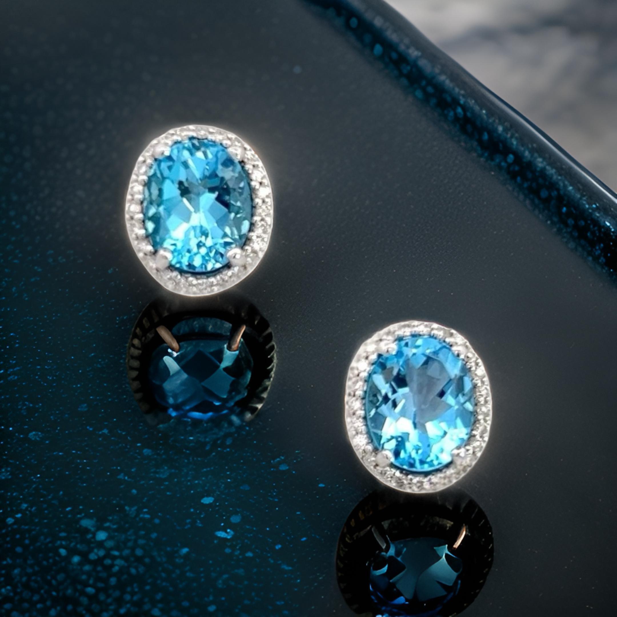 Natural Topaz Diamond Stud Earrings 14k W Gold 6.98 TCW Certified For Sale 6
