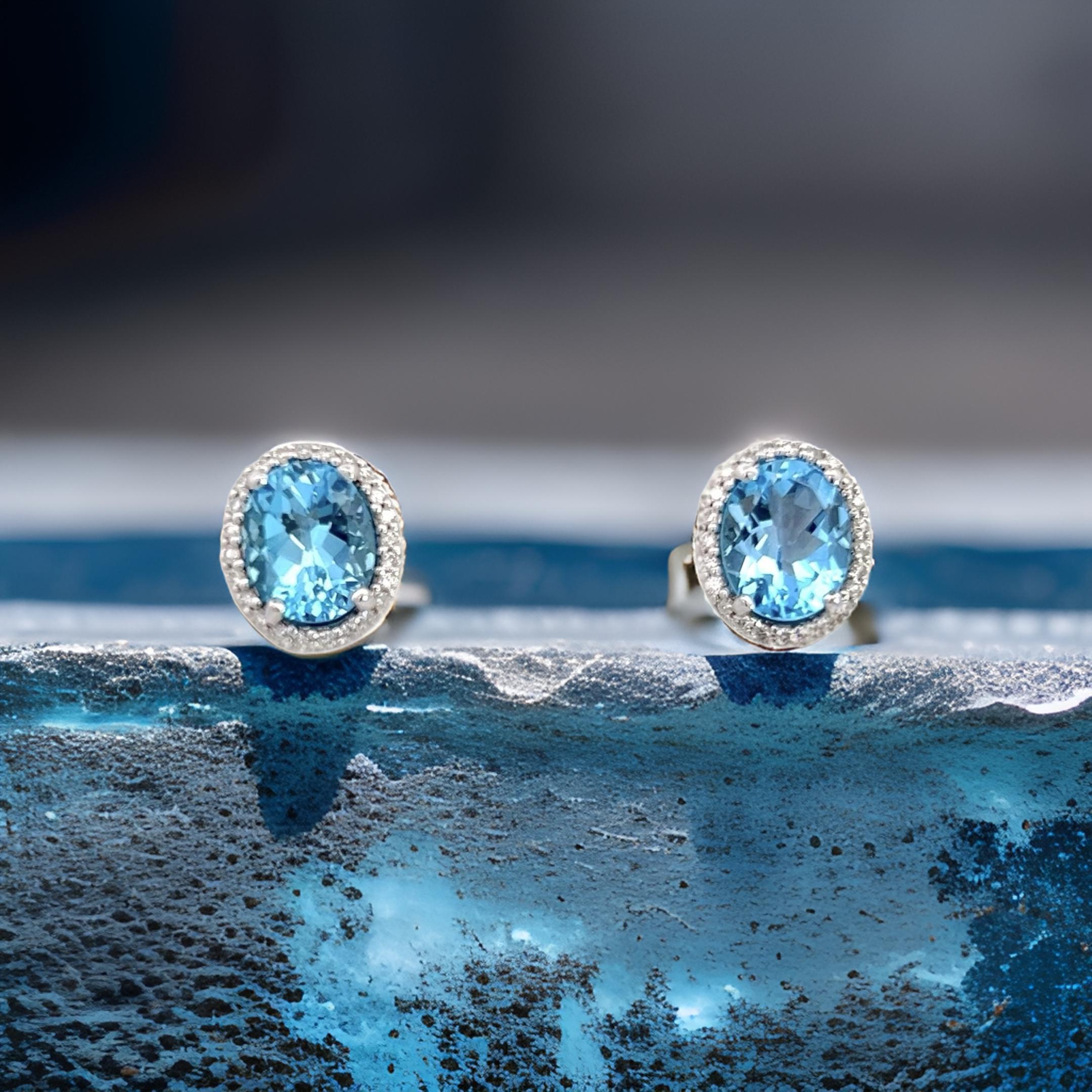 Natural Topaz Diamond Stud Earrings 14k W Gold 6.98 TCW Certified For Sale 8