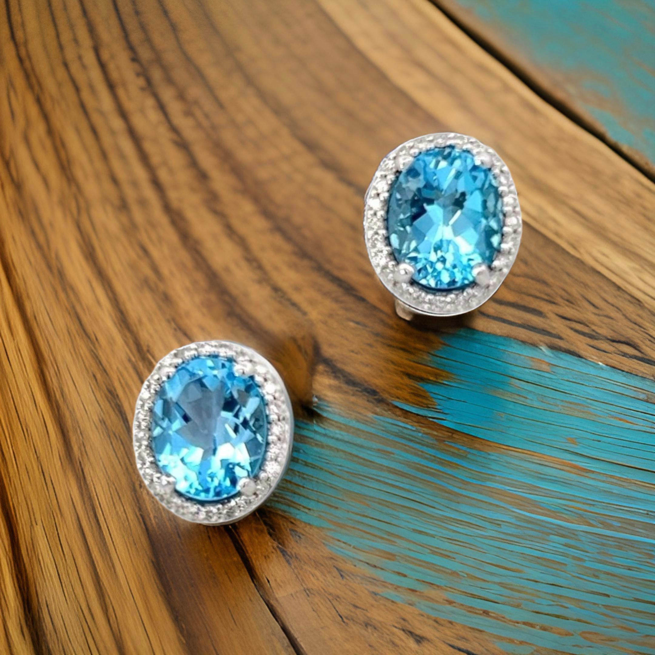 Natural Topaz Diamond Stud Earrings 14k W Gold 6.98 TCW Certified For Sale 10