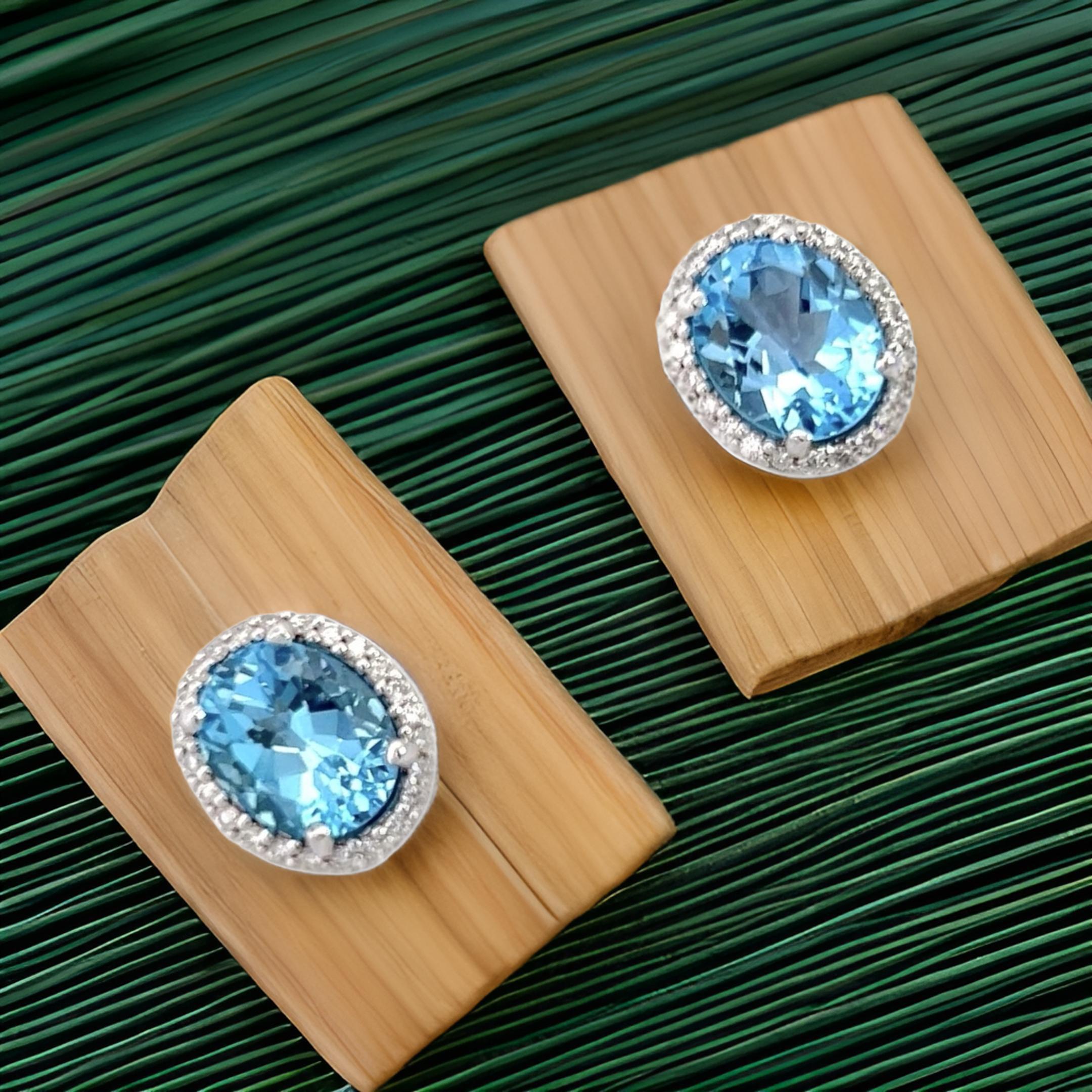 Women's Natural Topaz Diamond Stud Earrings 14k W Gold 6.98 TCW Certified For Sale