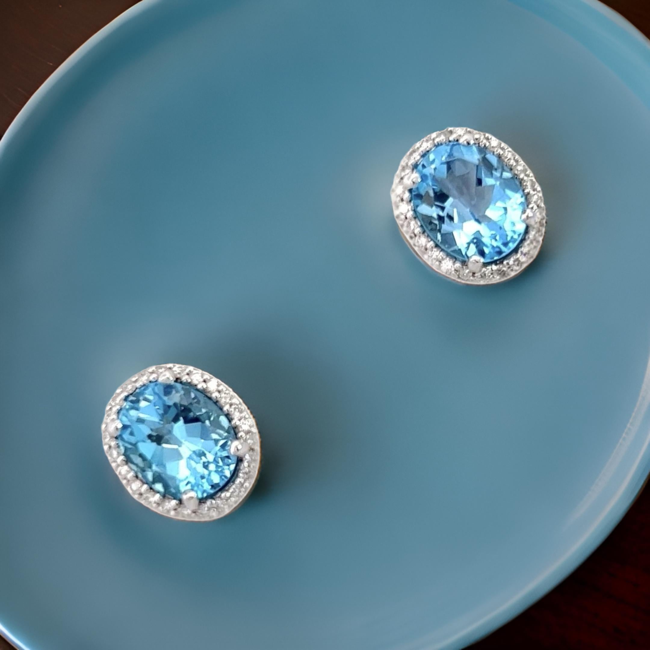 Natural Topaz Diamond Stud Earrings 14k W Gold 6.98 TCW Certified For Sale 2