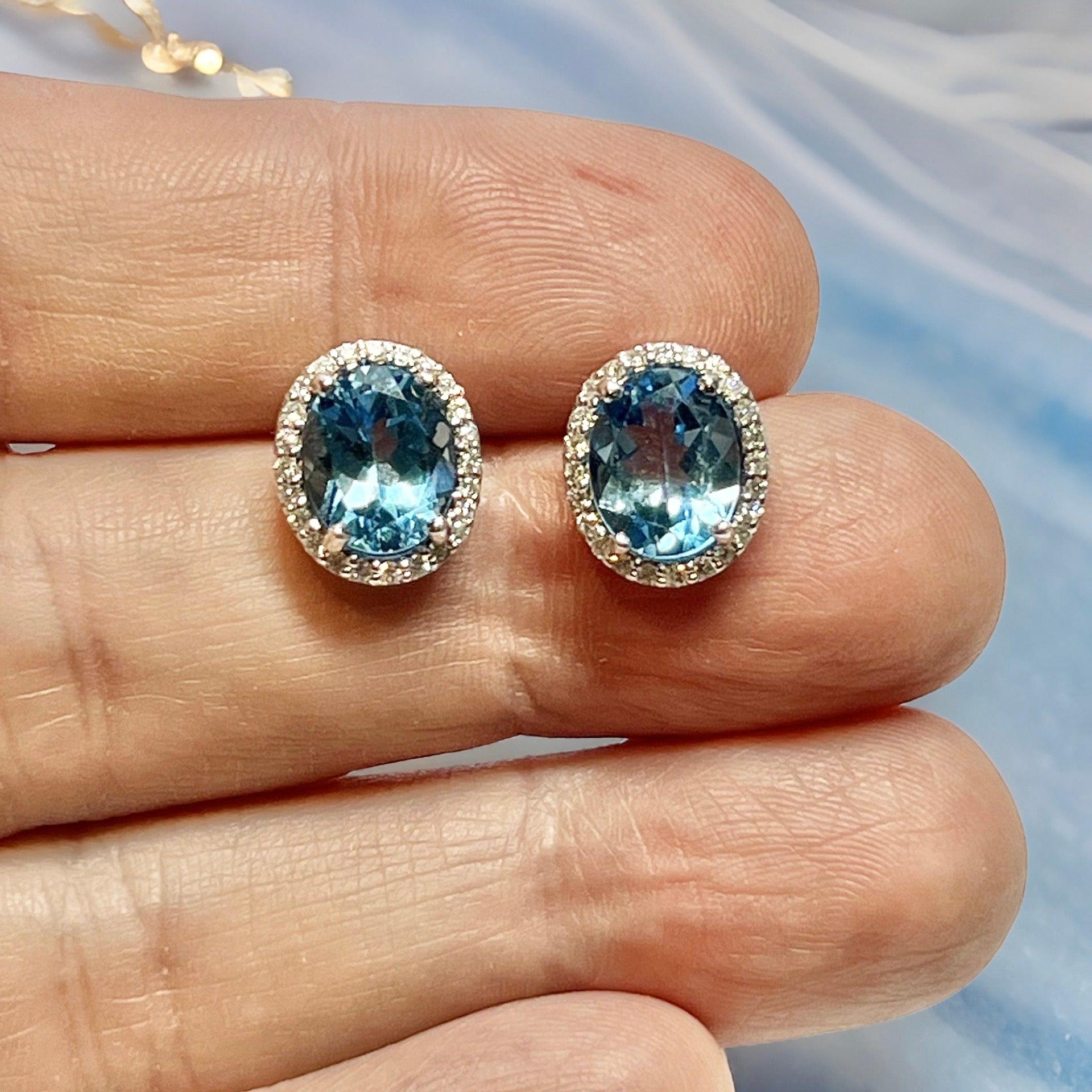 Natural Topaz Diamond Stud Earrings 14k W Gold 6.98 TCW Certified For Sale 3