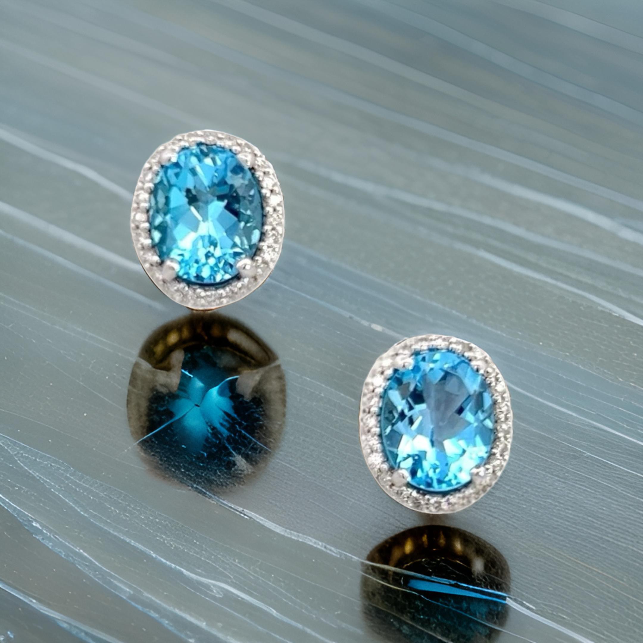 Natural Topaz Diamond Stud Earrings 14k W Gold 6.98 TCW Certified For Sale 4