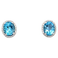 Natural Topaz Diamond Stud Earrings 14k W Gold 6.98 TCW Certified