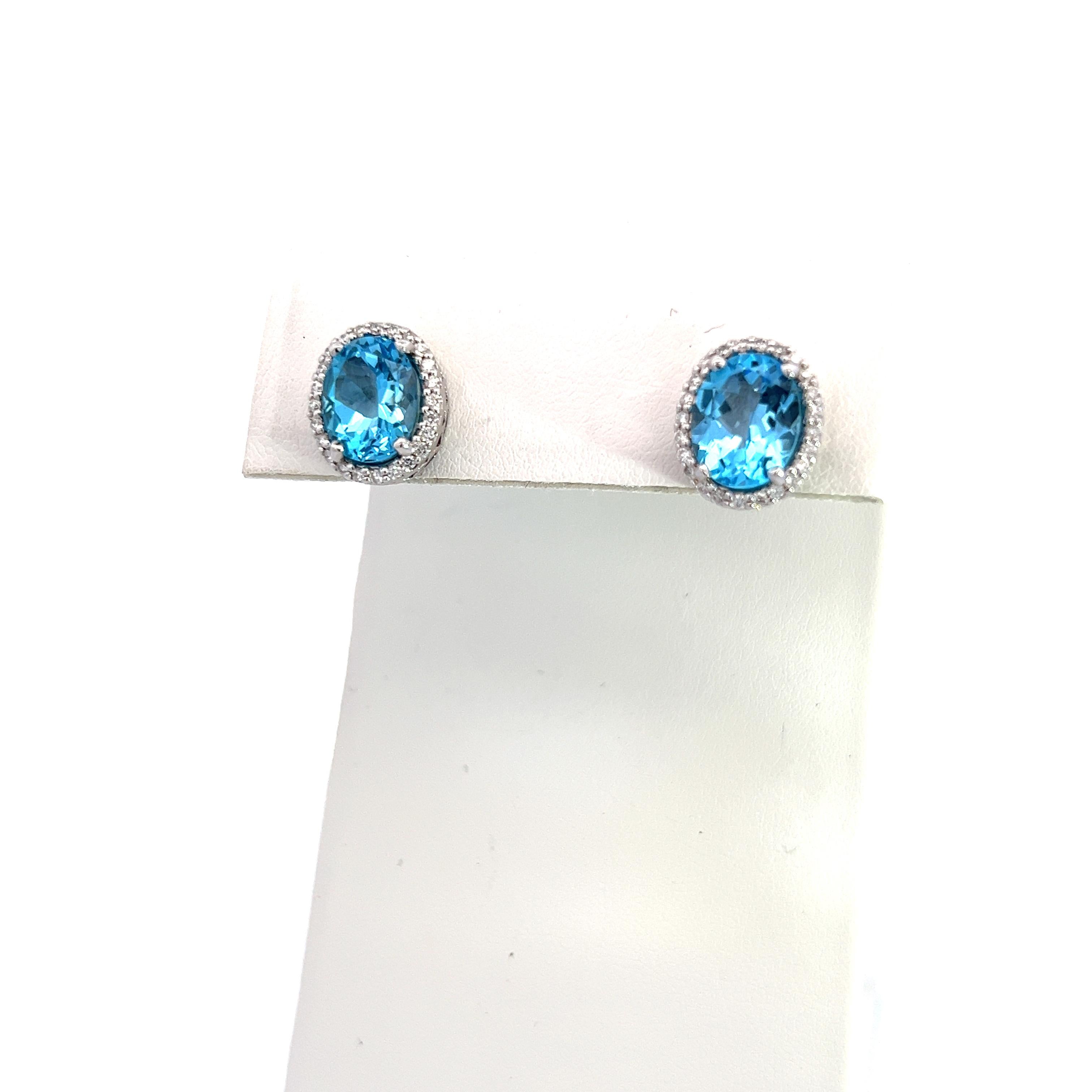 Natural Topaz Diamond Stud Earrings 14k W Gold 6.98 TCW Certified In New Condition For Sale In Brooklyn, NY