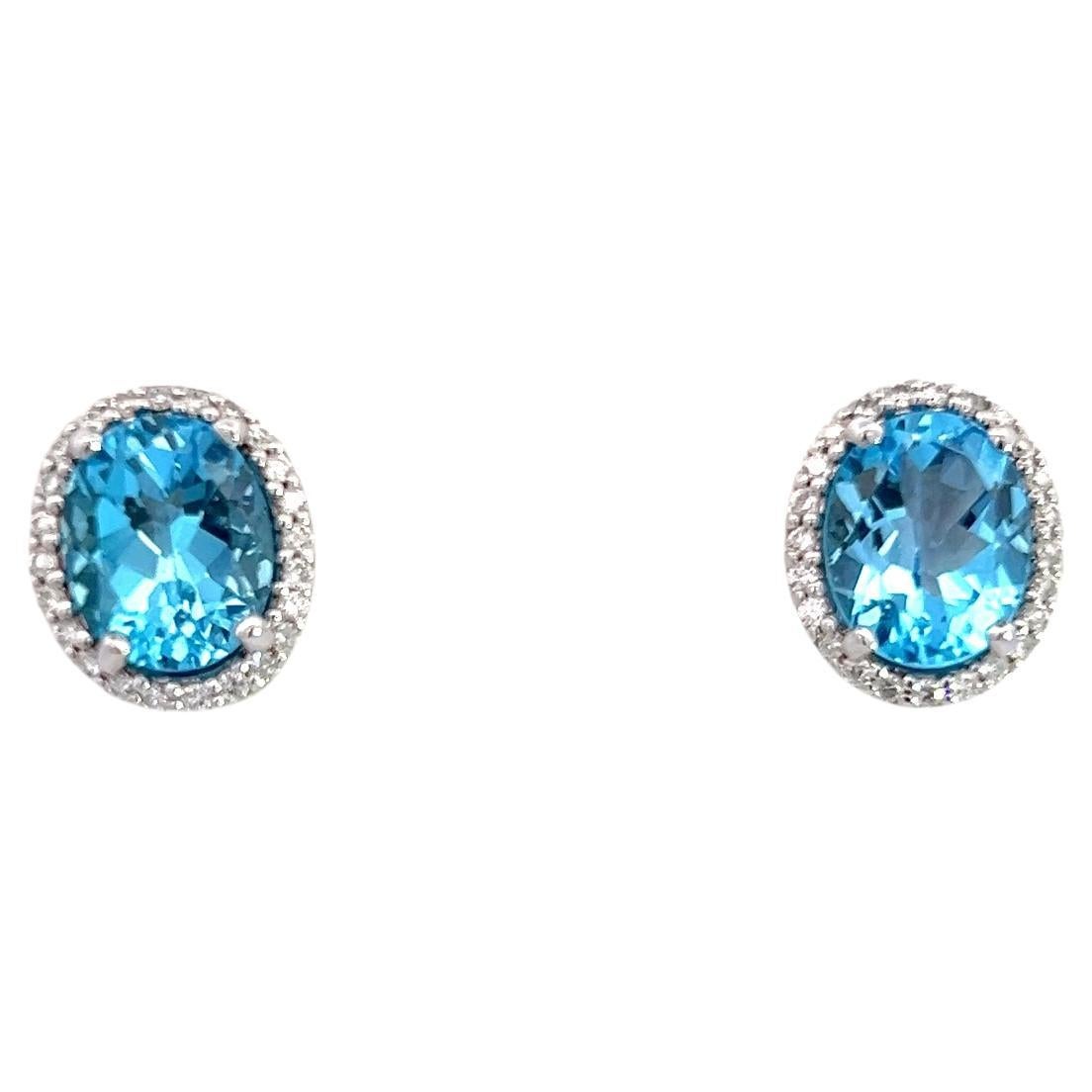 Natural Topaz Diamond Stud Earrings 14k W Gold 6.98 TCW Certified For Sale