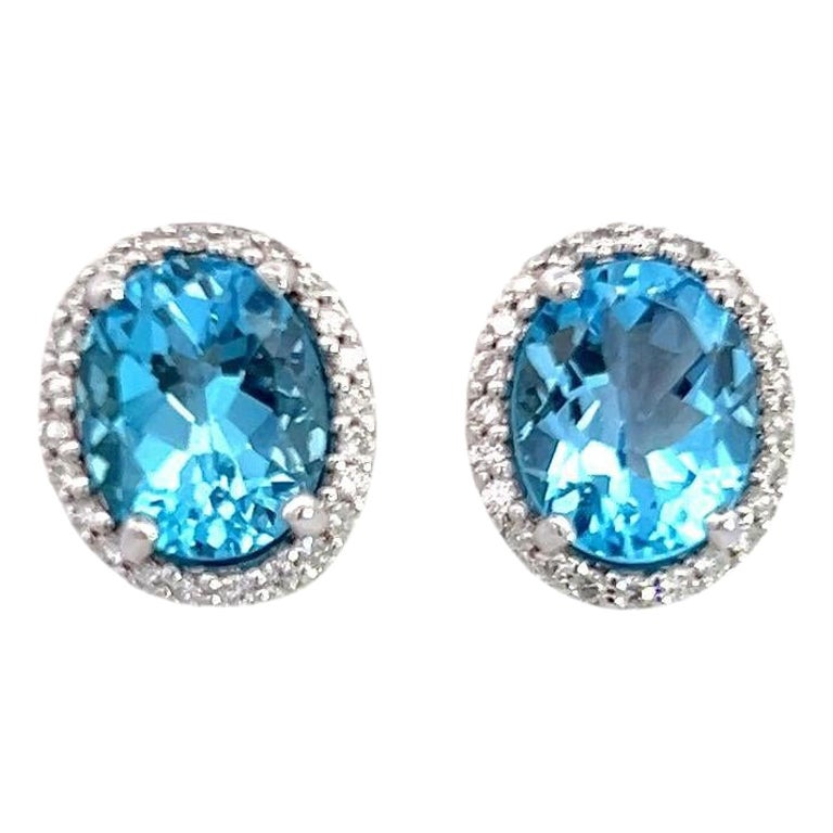 Natural Topaz Diamond Stud Earrings 14k W Gold 6.98 TCW Certified