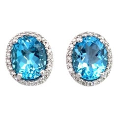 Natural Topaz Diamond Stud Earrings 14k W Gold 6.98 TCW Certified