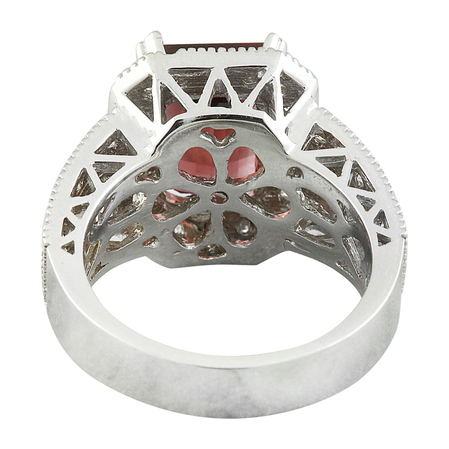 Women's Natural Tourmaline Diamond Ring In 14 Karat White Gold  For Sale
