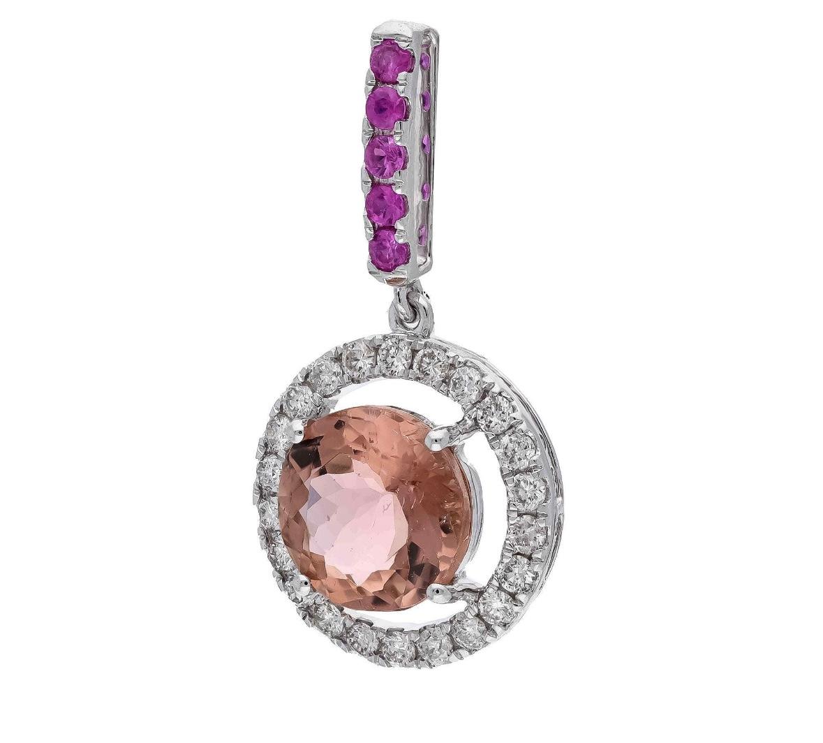 Stone : Peach Tourmaline & Ruby

❋ Color Stone Shape : Round Cut  

❋ Stone Weight : 3.15Cts. & 0.16cts Approx. Respectively

❋ Stone Color : As Shown In Picture

❋ Stone Type : Natural


❋ Diamond Weight : 0.48 Cts. Approx.

❋ Diamond Shape : Round