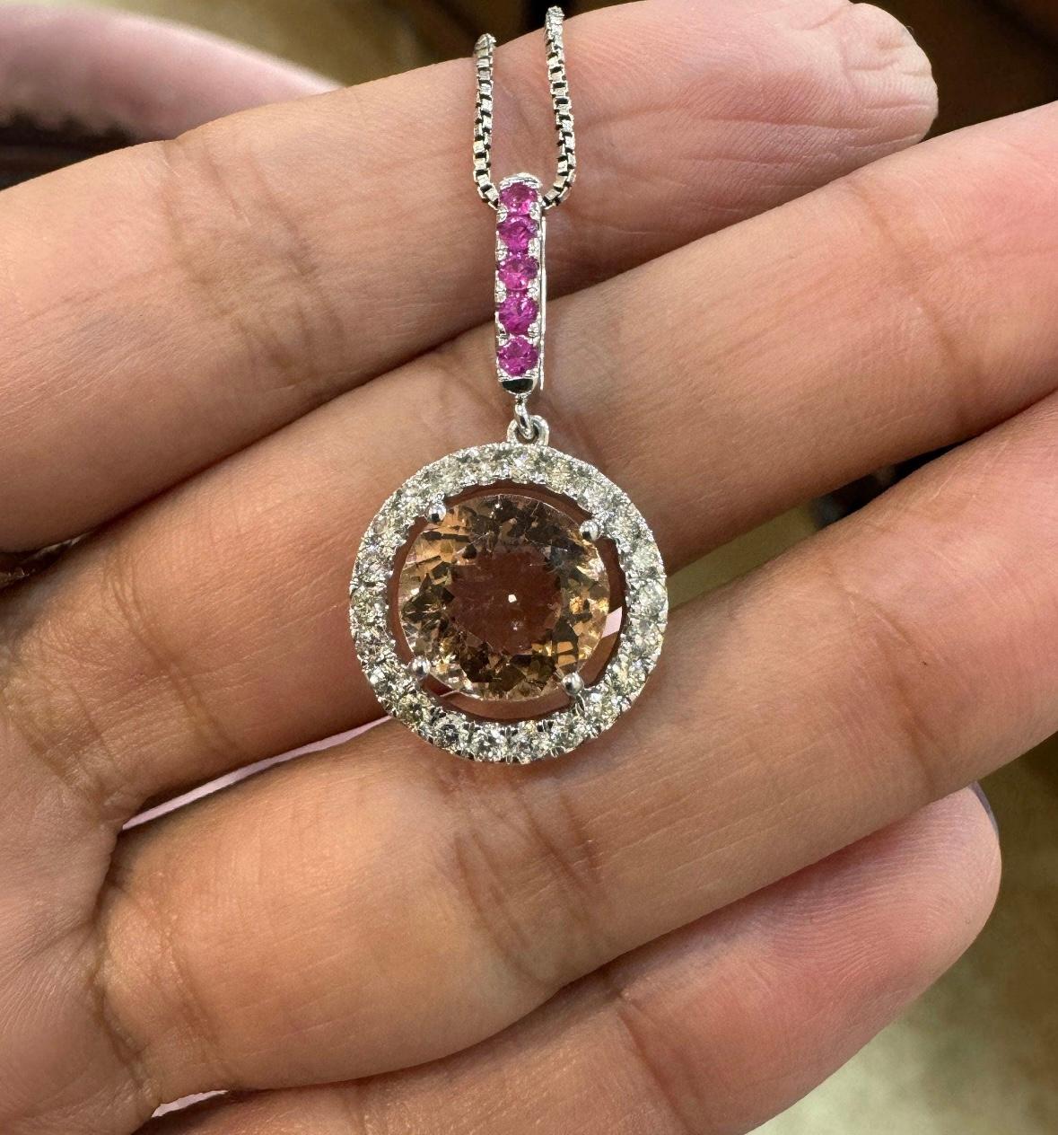Natural tourmaline 3.15 & ruby 0.16cts & diamond 0.48cts pendant in 14k gold In New Condition For Sale In jaipur, IN