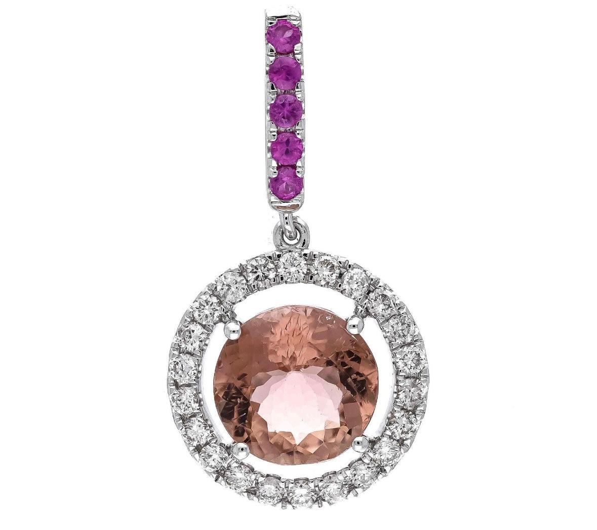 Women's Natural tourmaline 3.15 & ruby 0.16cts & diamond 0.48cts pendant in 14k gold For Sale