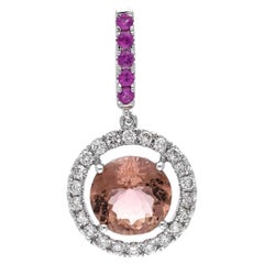 Natural tourmaline 3.15 & ruby 0.16cts & diamond 0.48cts pendant in 14k gold