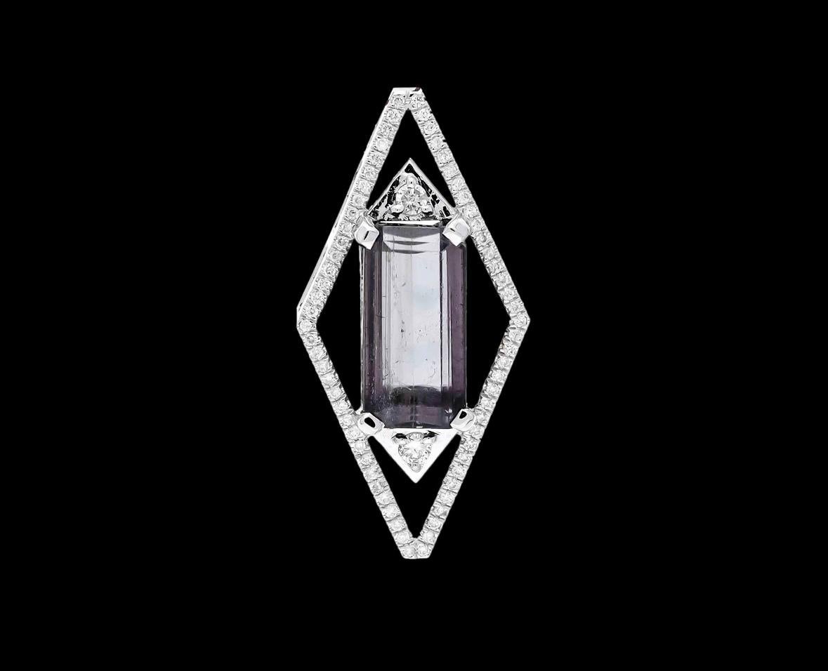 Taille mixte Pendentif en or 14 carats, tourmaline naturelle 4,41 carats et diamant 24 carats en vente