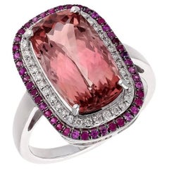 Natural tourmaline 5.35cts & pink sapphire 0.23cts & diamond ring in 18k gold