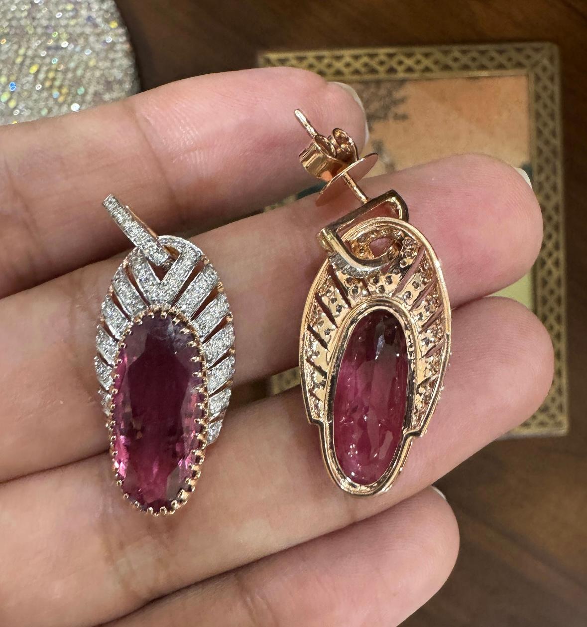 Boucle d'oreille en or 18 carats avec tourmaline naturelle 8,47 carats et diamants 0,68 carat Neuf - En vente à jaipur, IN