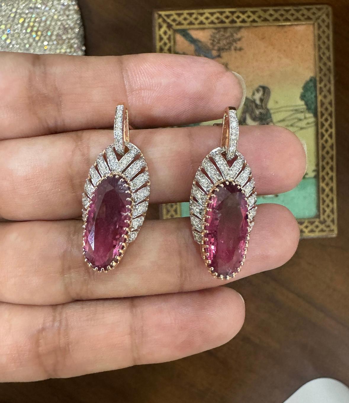 Boucle d'oreille en or 18 carats avec tourmaline naturelle 8,47 carats et diamants 0,68 carat Pour femmes en vente