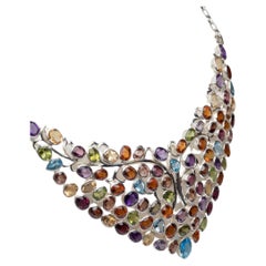 Natural Tourmaline Amethyst Citrine Garnet Peridot Abstract Butterfly  Necklace