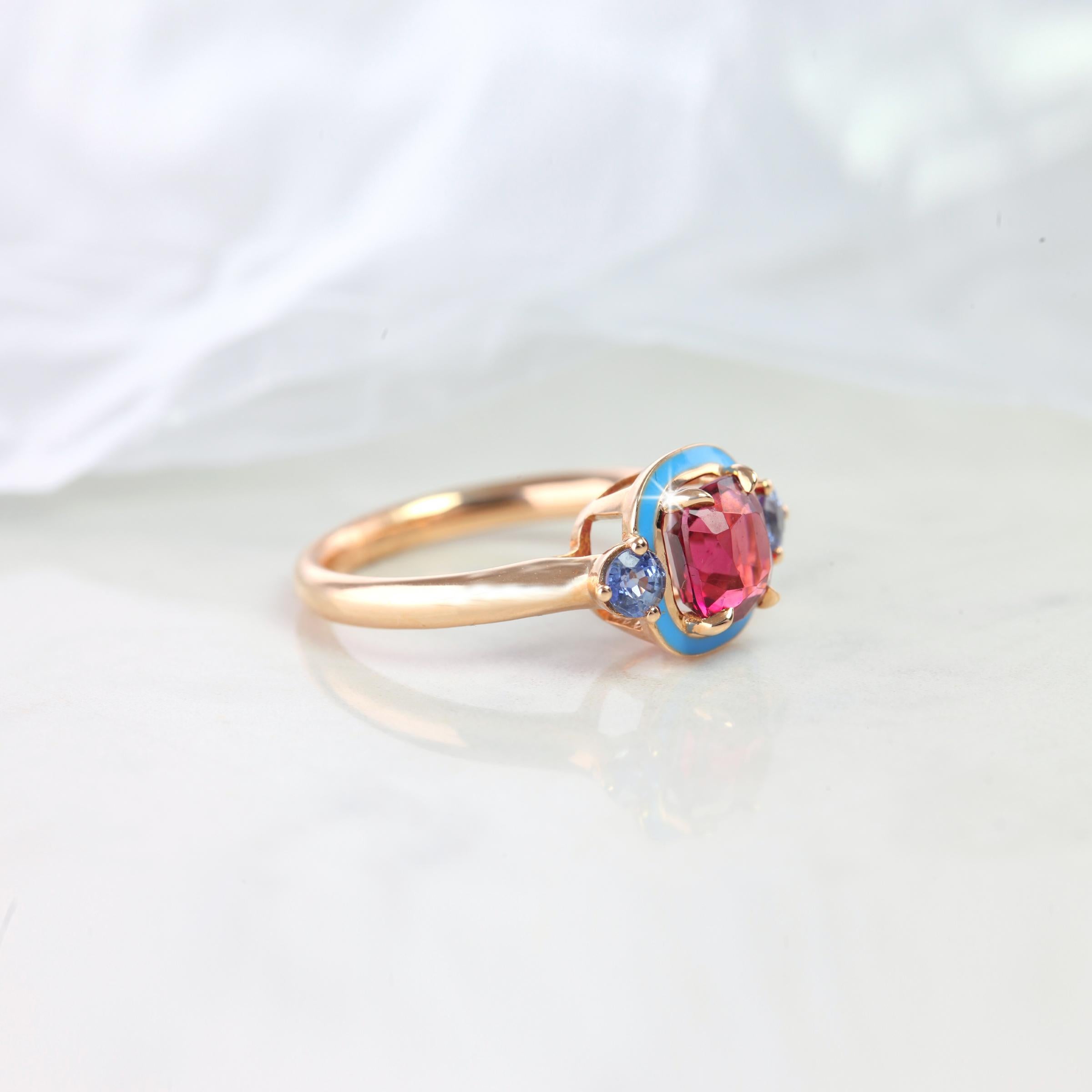 Natural Tourmaline And Ceylon Sapphire Cocktail Ring

Gold metal: 14k Rose Gold
GemStone Shape: Cushion Cut
Main Stone: 3.35Carats
Side Stones: 0.24 Carats
Total Carat Weight: 3.59Carats
Color: Pink
Clarity: Clean
Comments: Art Deco Ring
Cut: Very