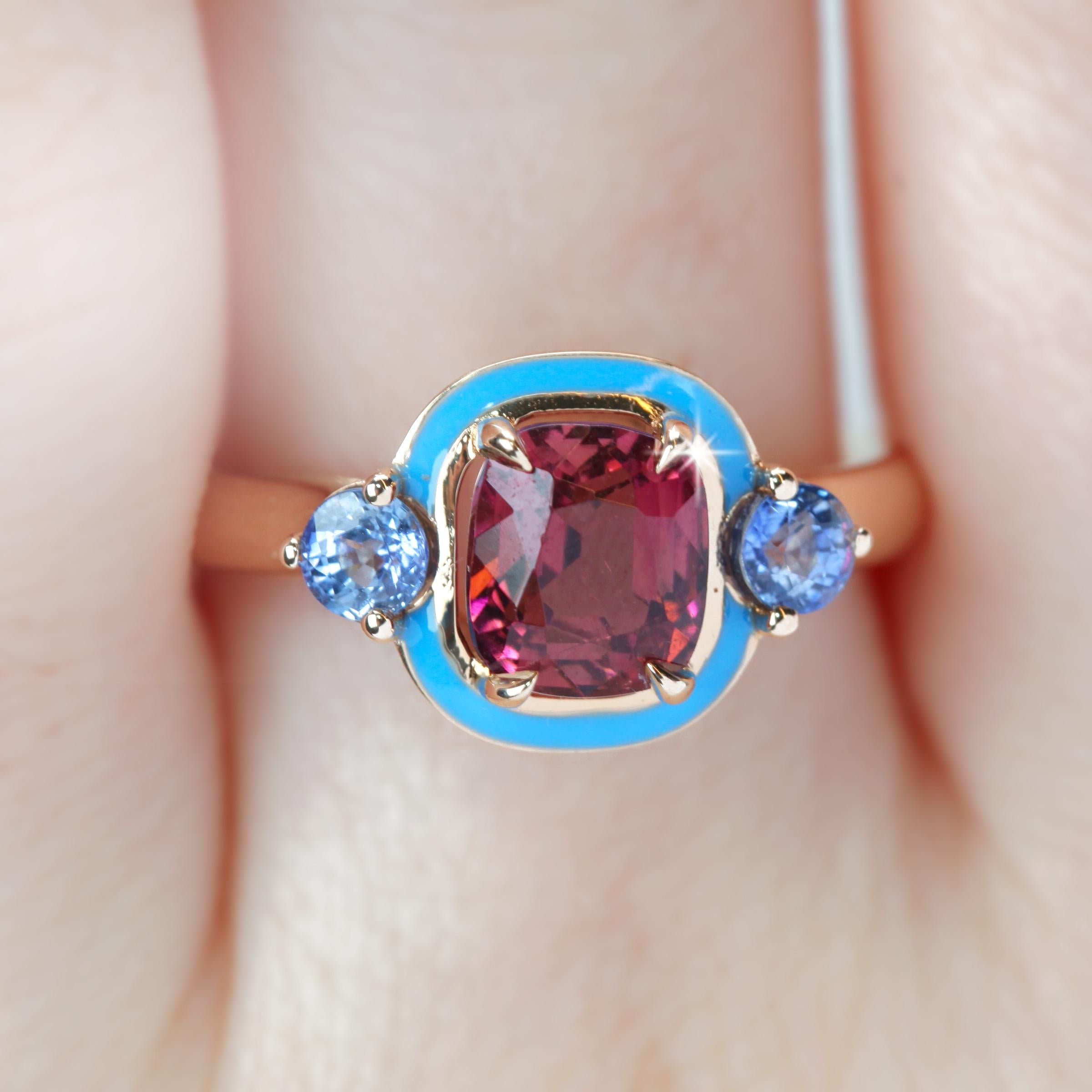 Art Deco Natural Tourmaline and Ceylon Sapphire Cocktail Ring For Sale
